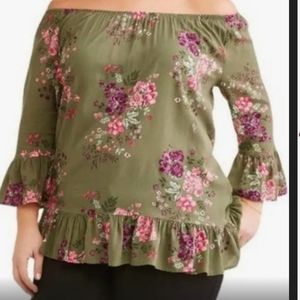 Terra Sky Size 2XL 20w-22w Olive Green Blouse